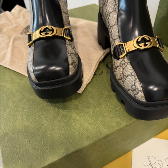 GUCCI - TESSUTO GG SUPREME/MAGNUM CALF
BEIGE EBONY/NERO BOOTS - Picture 5 of 7